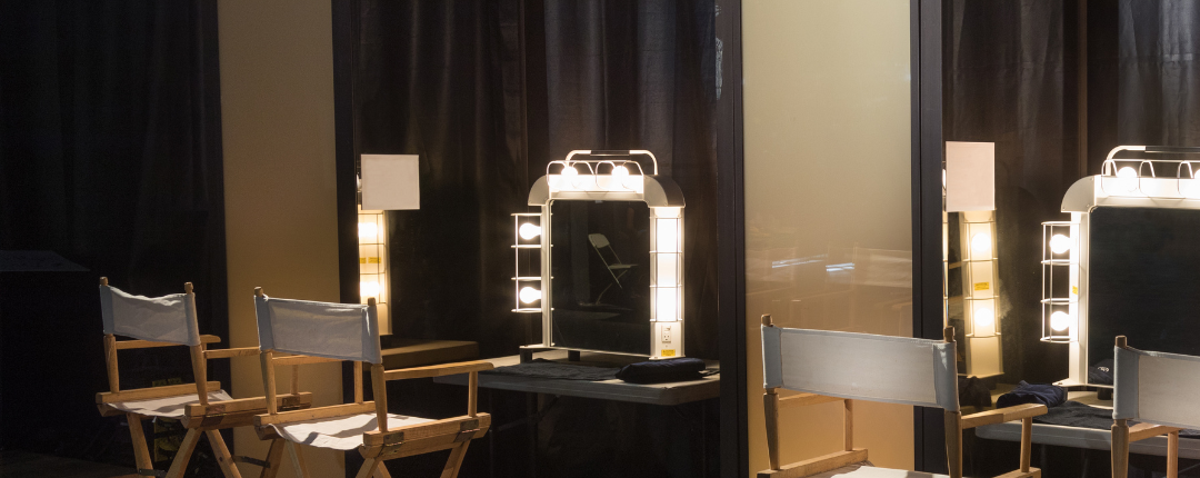 Backstage with makeup tables & lights